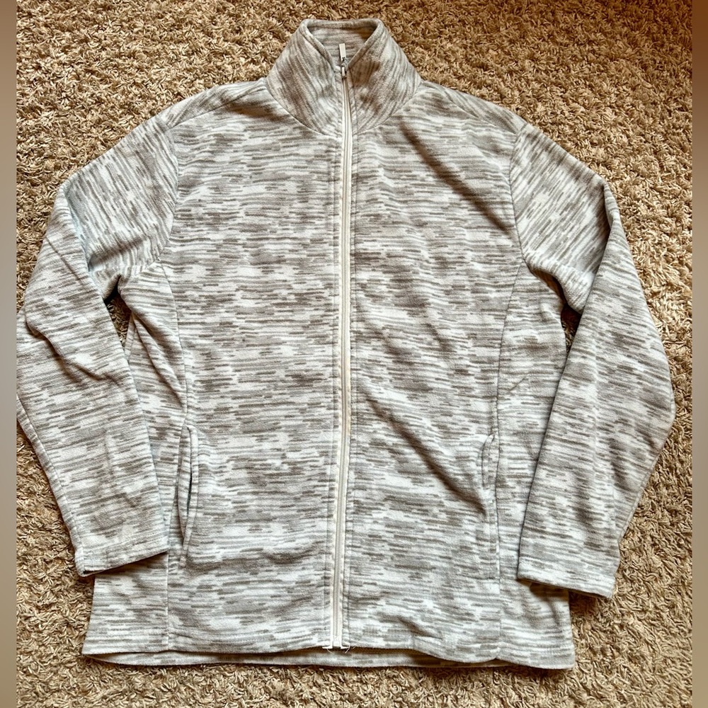 Women’s Real Essentials Fleece Zip Up Sweater/Jacket; Tan; Size Small